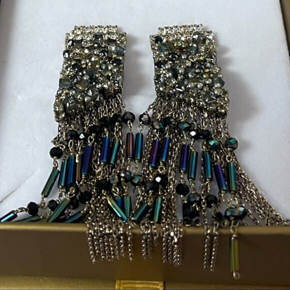 THEIA Fringe Drop Swarovski Crystal Gold Tone Earrings - Picture 2 of 5
